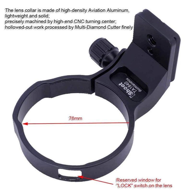 iShoot 76mm Metal Lens Collar Tripod Mount Ring Compatible with Tamron 18-400mm f/3.5-6.3 Di II VC HLD B028, Lens Support Holder Bracket Bottom is Arca-Swiss Fit Quick Release Plate Dovetail Groove - Image 3